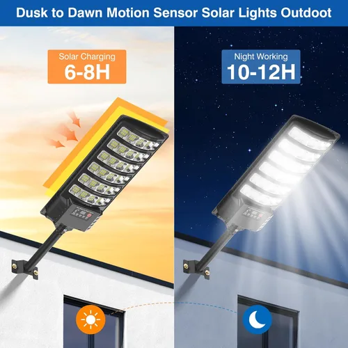 Vista 2 de Farolas solares impermeables para exteriores, 6500K 320°, gran angular, luz solar de estacionamiento 5730LED con sensor de movimiento y control