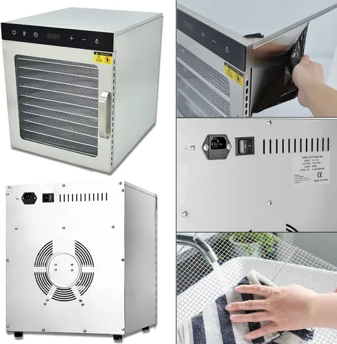 Vista 8 de Deshidratador de alimentos de 10 bandejas para frutas, verduras, carne, carne de res, secadora eléctrica de alimentos de 800 W con control