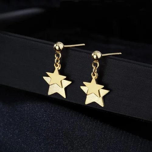 Vista 4 de Reffeer Aretes de tuerca de plata de ley 925 maciza con doble estrella para mujer, aretes de estrella pequeña
