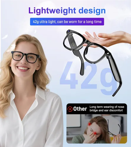 Vista 15 de Gafas inteligentes con cámara y Bluetooth – Gafas de IA para hombres, anti-temblor, traducción en tiempo real, reconocimiento de objetos, asistente