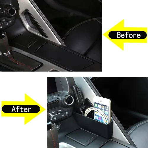 Vista 2 de Sekhyna Caja de almacenamiento lateral con panel de palanca de cambios de control, compatible con Corvette C7 Stingray 2014-2019 ABS negro, 1