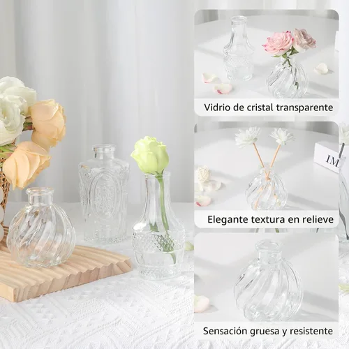 Vista 4 de RUCKAE Juego de 12 jarrones pequeños transparentes para brotes a granel, jarrones de vidrio para mini flores para centros de mesa, decoraciones