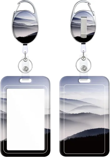 Vista 27 de Portacarnet Retráctil, Patrón de Estampado Lindo con Clip para Cinturón, Carrete de Insignia con Llavero, Protector de Tarjeta de Identificación