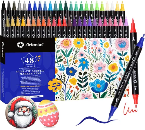 Vista 13 de Artecho Bolígrafos de pintura con purpurina, 12 colores acrílicos con purpurina con punta extra fina de 0.028 in para pintura de rocas, piedra