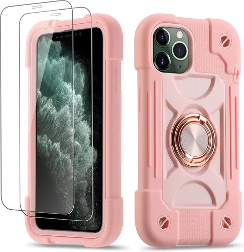 Vista 37 de Funda para iPhone 11 de 6.1 pulgadas con soporte de anillo, con 2 protectores de pantalla de vidrio, resistente a los golpes, resistente a