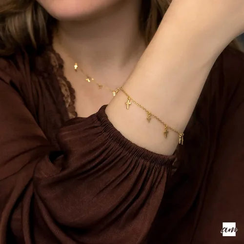 Vista 2 de Amberta Pulsera con dije de cruz de plata de ley 925 para mujer