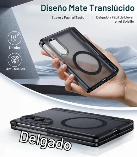 Vista 8 de Temdan Funda para Samsung Galaxy Z Fold 8, compatible con MagSafe, protector de pantalla HD integrado y función atril, protección de bisagra Negro