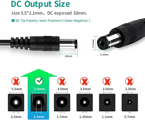 Vista 4 de Adaptador de fuente de alimentación de 12 V, 2 A, 24 W, con certificación ETL de CA a CC (entrada 100-240 V, salida 12 voltios 2 amperios), cable