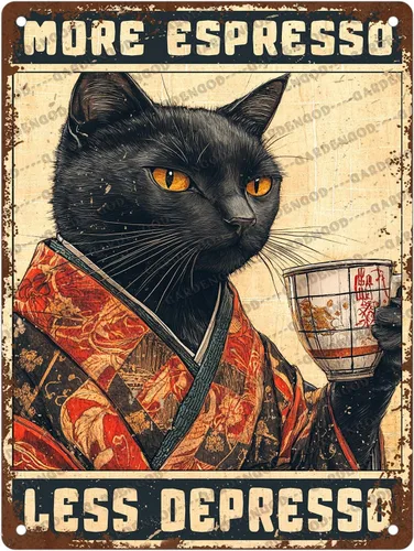Vista 9 de Cartel de metal de café con diseño de perro y cafetería, diseño de pastor australiano, decoración de pared, 12 x 8 pulgadas