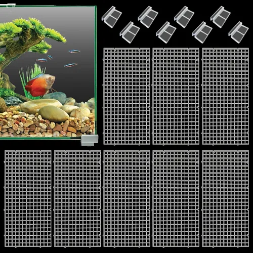 Vista 8 de Hamiledyi Divisor de plástico para acuario con clips, panel de rejilla, tapa de acuario, capó, divisor de tanque de peces, filtro inferior