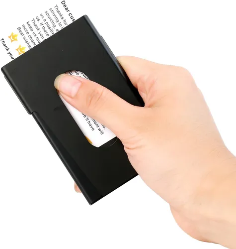 Vista 6 de BONSYL® Portatarjetas de visita de aleación de aluminio, soporte para tarjetas de visita, colorido bolsillo para mujeres y hombres.