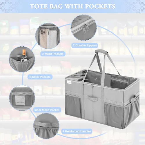 Vista 6 de LUVHOMEE Bolsa grande utilitaria, paquete de 2 bolsas reutilizables para comestibles, resistentes, bolsa de mano estructurada resistente