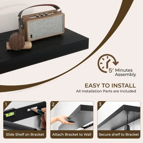 Vista 8 de RICHFOCUS Estantes flotantes de 8 pulgadas para estantes cuadrados de pared para dormitorio, cocina, baño, estante flotante de madera rústica