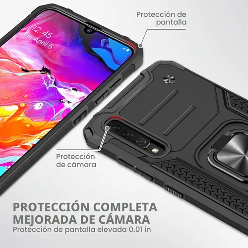 Vista 6 de Asuwish Funda compatible con Samsung Galaxy A70 y protector de pantalla de vidrio templado, accesorios para celdas, soporte de anillo, fundas Negro