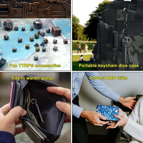 Vista 6 de Juego de Dados Haxtec Mini: Pequeño Juego de Dados Metálicos DND con Estuche para Dados Portátil Juego de Dados Metálicos Antiguos de Bronce