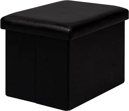 Vista 10 de B FSOBEIIALEO Cubo otomano plegable de almacenamiento con piel sintética para sala de estar, dormitorio, oficina en casa, reposapiés de Negro