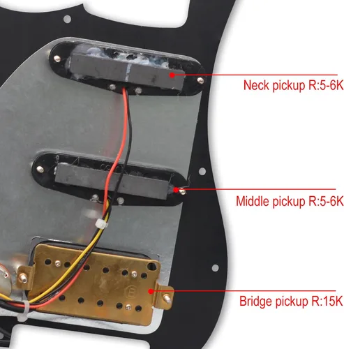 Vista 5 de SAPHUE - Golpeador cargado con bobina SSH para guitarra eléctrica estilo ST, con interruptor de división de bobina On/On, precableado, placa Negro
