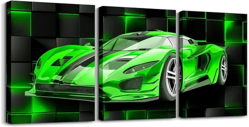 Vista 42 de Feelyou Cuadro azul de carreras para pared, 12 x 16 pulgadas, 3 piezas de autos deportivos de velocidad, lienzo para decoración de pared, diseño