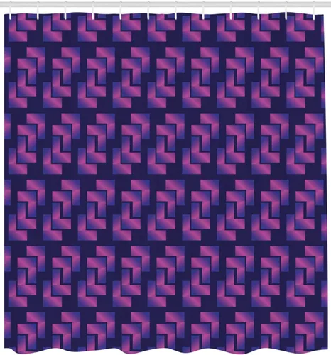 Vista 2 de Ambesonne Synthwave Shower Curtain, Purple Toned Gradient with Futuristic Cubic Geometric Forms, Cloth Fabric Bathroom Decor Set with Hooks, 69" W x