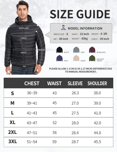 Vista 6 de Pioneer Camp Chaqueta acolchada ligera y plegable para hombre, con capucha, aislada, térmica, para correr, viajar