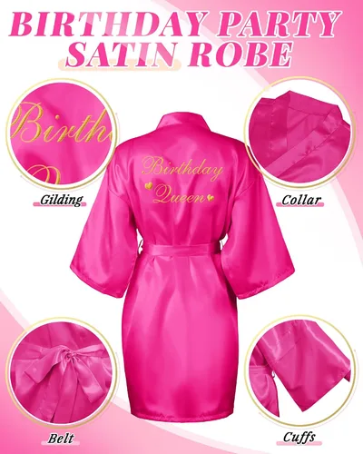 Vista 3 de Bata de baño de 6 piezas para mujer, para cumpleaños, fiesta, Queen, spa, kimono, bata de spa, bata de dormir, fiesta, bata de seda