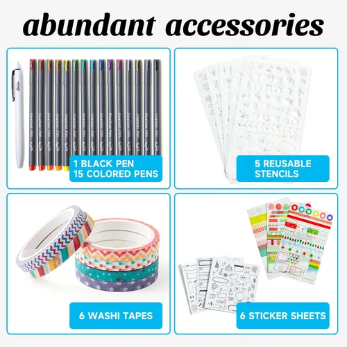 Vista 3 de feela Kit de Diario con Puntos, Cuaderno Planificador de Tapa Dura con Cuadrícula de Puntos para Principiantes Mujeres y Niñas, Toma de Notas
