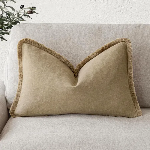 Vista 35 de Foindtower Fundas de almohada decorativas de lino con flecos, acogedora funda de cojín bohemia estilo farmhouse con borlas, funda de almohada