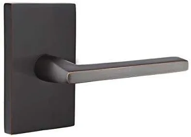 Vista 5 de Emtek Juego de privacidad, roseta rectangular moderna, palanca Helios, negro plano, RH