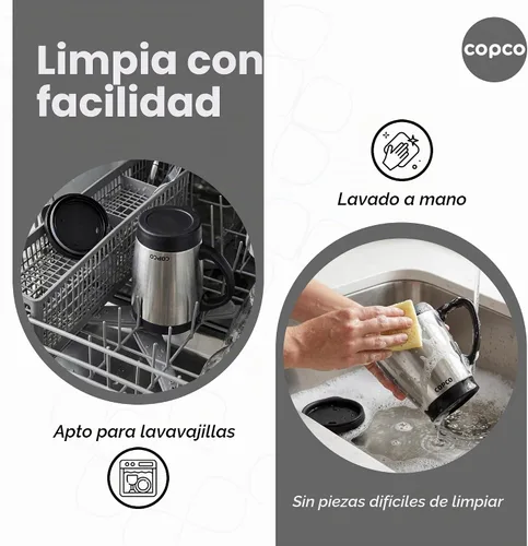 Vista 6 de Copco - Taza de café de acero inoxidable de doble pared, 16 onzas, taza de viaje aislada con tapa de rosca, a prueba de derrames, mango duradero