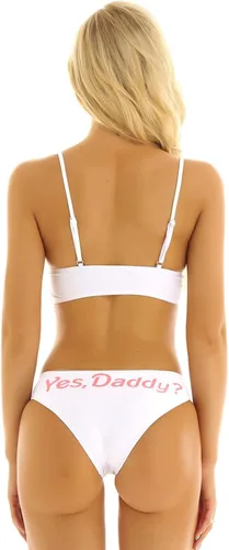 Vista 6 de Sywiyi Conjunto de lencería para mujer, 2 piezas Yes Daddy con brasier estampado con bragas, ropa interior de bikini