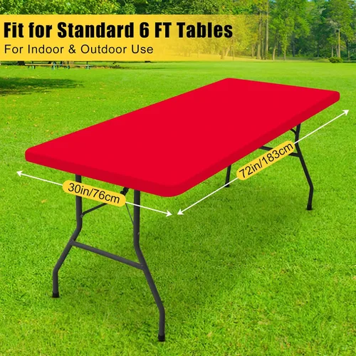Vista 6 de Smiry Mantel rectangular, mantel de vinilo elástico ajustable con parte trasera de franela para mesas plegables de 6 pies, fundas impermeables y Rojo