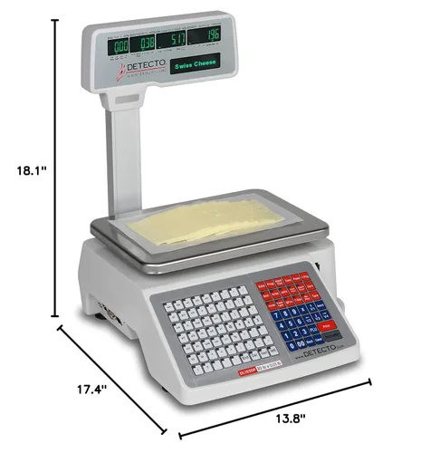 Vista 2 de Detecto DL1030P Báscula de delicatessen con impresora integral, pantalla de poste de torre, 30 lb x 0.01 lb.