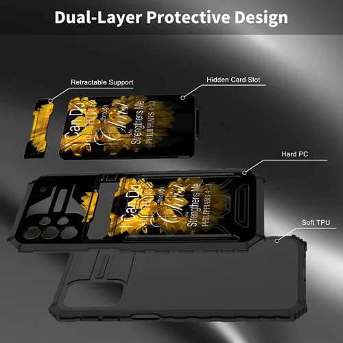 Vista 7 de Funda para Samsung Galaxy A53 5G con ranura desmontable para tarjetero, función atril, doble capa, resistente, a prueba de golpes, funda oculta
