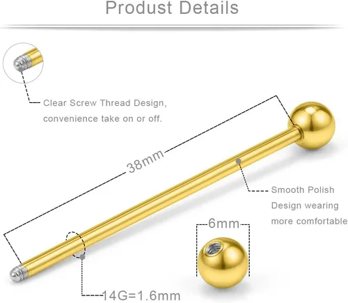 Vista 10 de Ruifan Piercings de 14 g de acero inoxidable Industrial Barbell para cartílago de la oreja joyería1 1/2 pulgadas (38 mm)