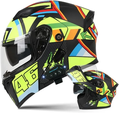 Vista 9 de Casco de motocicleta modular Bluetooth con aprobación DOT, antiempañamiento, doble visera, cara completa, abatible, con altavoz y micrófono
