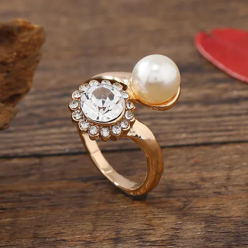 Vista 2 de Anillo de perlas para mujer, anillos de perlas apilables ajustables, anillo de perlas abiertas, anillo de perlas de personalidad de moda, vestido