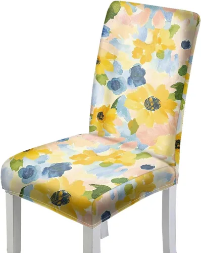 Vista 20 de HUGS IDEA Fundas elásticas para sillas de comedor con diente de león azul, fundas protectoras para sillas de cocina, lavables, para decoración