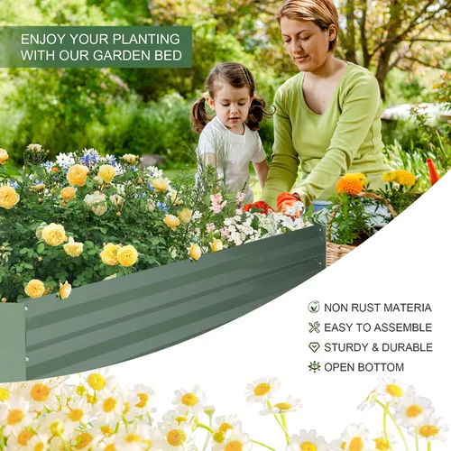 Vista 7 de LUCKYERMORE Jardineras elevadas, maceta de metal galvanizado de 32 x 32 x 12 pulgadas, con revestimiento antioxidante, para jardín o invernadero