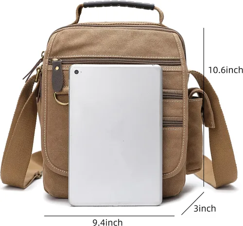 Vista 2 de Bolso bandolera de lona para hombre, bolso bandolera pequeño, bolso de trabajo, multifunción, vintage