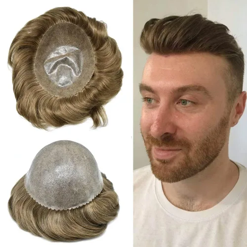 Vista 91 de Toupee para hombre 100% cabello humano real tupé para hombres 0.004 in piel de poliuretano para hombre, sistema de reemplazo de piezas de pelo