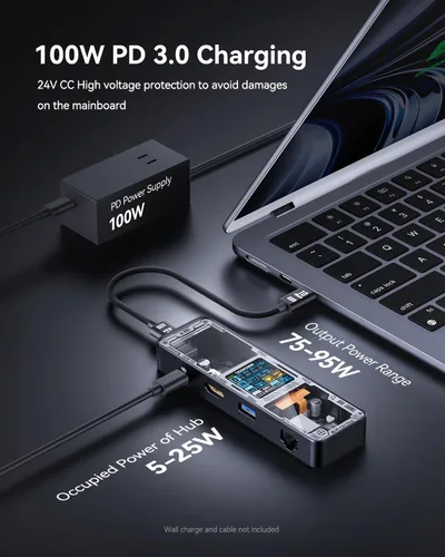 Vista 5 de DOCKCASE Explorer Edition Visual Smart USB C Hub (6 en 1) con puerto HDMI 4K a 60 Hz, Gigabit Ethernet, USB-C y 2 puertos de datos USB-A de 5 Gbps