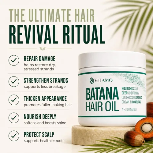 Vista 4 de Vitamo Aceite natural para el crecimiento del cabello Batana 100% orgánico, puro Elaeis Oleifera, prensado en frío para máxima potencia, tratamiento