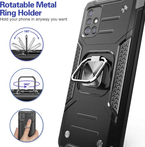 Vista 3 de Funda para Galaxy A71 5G con protector de pantalla, a prueba de caídas, ajuste delgado, con soporte para automóvil, funda protectora ligera