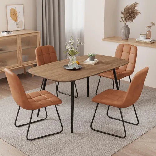 Vista 26 de HIPIHOM Mesa de comedor moderna de granja de 47.2 pulgadas, mesa de comedor rectangular de madera con patas de metal para 4 personas para comedor