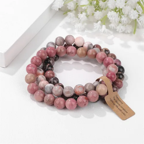 Vista 6 de Risyfjew 3 pulseras de cristal curativo para mujer de 0.315 in de piedra natural con cuentas elásticas de amatista, regalos de joyería