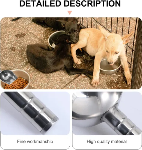 Vista 6 de POPETPOP Cuchara de acero inoxidable para alimentos para mascotas, 1.50 tazas, pala de metal de 8.26 pulgadas, pala de metal para caramelo seco