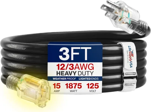 Vista 71 de Cable de extensión SJT de 12/3 300 V con luz LED para uso en interiores y exteriores con enchufe con iluminación LED Amarillo