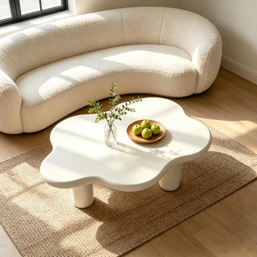 Vista 24 de Mesa de centro irregular moderna de 40 pulgadas, mesa de centro única de nube para sala de estar, mesas centrales bajas y lindas con 4 patas