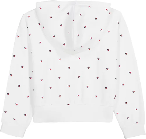 Vista 3 de Tommy Hilfiger Girls' Long Sleeve Fleece Full-Zip Hoodie Sweatshirt Bandera de corazón blanco