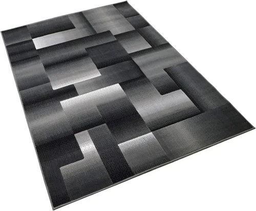 Vista 6 de HR Alfombra de 8’ x 10’ en Sombra - Alfombra de patrón de cuadrados modernos geométricos abstractos de calidad premium en color plateado/negro/gris